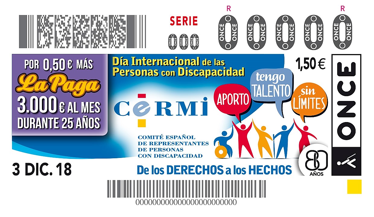 Reproducción del cupón del 3-D dedicado al Día Internacional de la Discapacidad