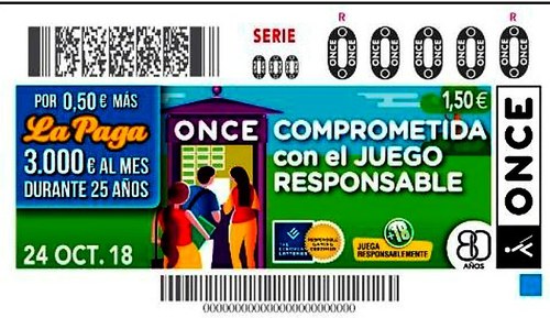 Imagen del cupón que dedicó la ONCE, en octubre pasado, a la defensa del Juego Responsable