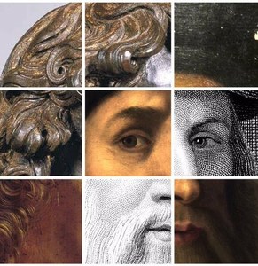 Detalle del c artel "Leonardo Da Vinci, los rostros del genio’ 