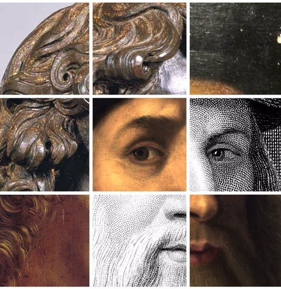 Detalle del c artel "Leonardo Da Vinci, los rostros del genio’ 