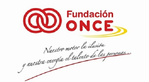 Logo Fundación ONCE con el lema "Nuestro motor, la ilusión, y nuestra energía, el talento de las personas"