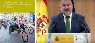 Montaje gráfico con la portada del Libro Blanco y la imagen de la intervención de Luis Cayo Pérez