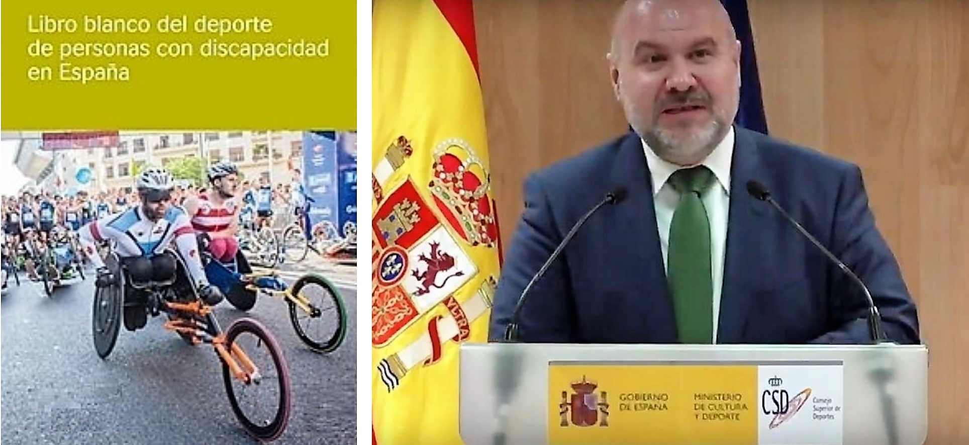 Montaje gráfico con la portada del Libro Blanco y la imagen de la intervención de Luis Cayo Pérez