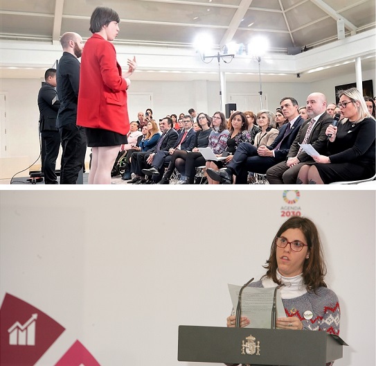 Arriba, Raquel Alba durante su intervención. Abajo, Mónica durante la suya.