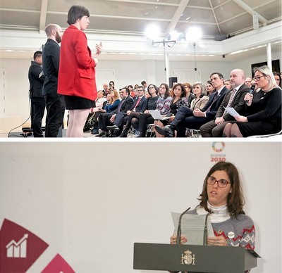 Arriba, Raquel Alba durante su intervención. Abajo, Mónica durante la suya.