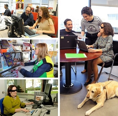 Collage de mujeres afiliadas en su puesto de trabajo