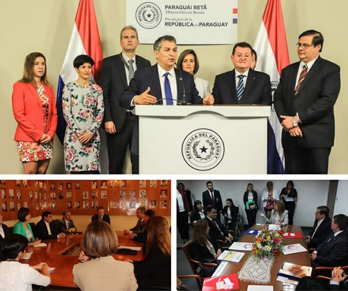 Collage de imágenes de las reuniones con los ministros Hugo Cáceres, Benigno López y Carla Bacigalupo