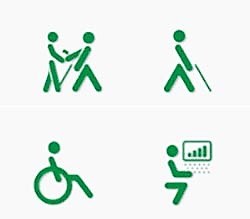 Montaje gráfico con el icono de la ONCE en varias supuestas actividades laborales