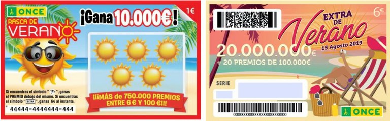Reproducción del Rasca de Verano (a la izquierda) y de un cupón del Extra de Verano