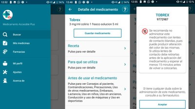 Ejemplo de búsqueda de un medicamento en la app Medicamento Accesible Plus, tras personalizar el perfil del usuario.