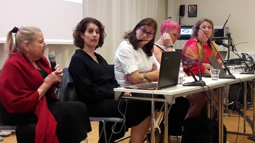 De izquierda a derecha: Kicki Nordstrom, Maria Kyriacou -secretaria general de la EBU-, Bárbara Martín, María Thorstensson y Birgita Bokland