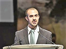 El sordociego Javier García Pajares, en un acto público