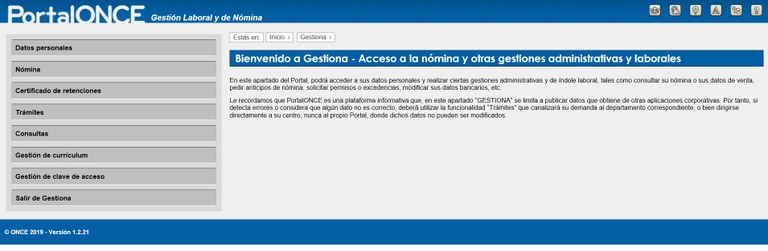 Imagen de pantalla del apartado 'Gestiona' de PortalONCE