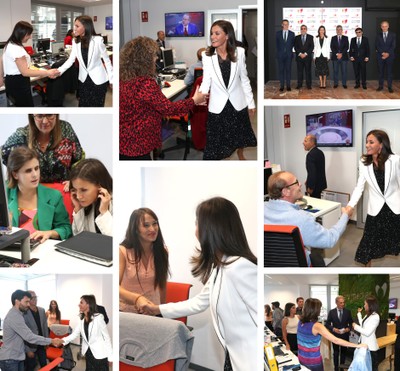 Distintos momentos de la visita en la que la reina saludó uno por uno a todos (Foto: © Casa de S.M. el Rey)