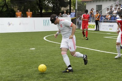 Javier Muñoz, jugador de la selección, en el Mundial de Fútbol 5 para ciegos