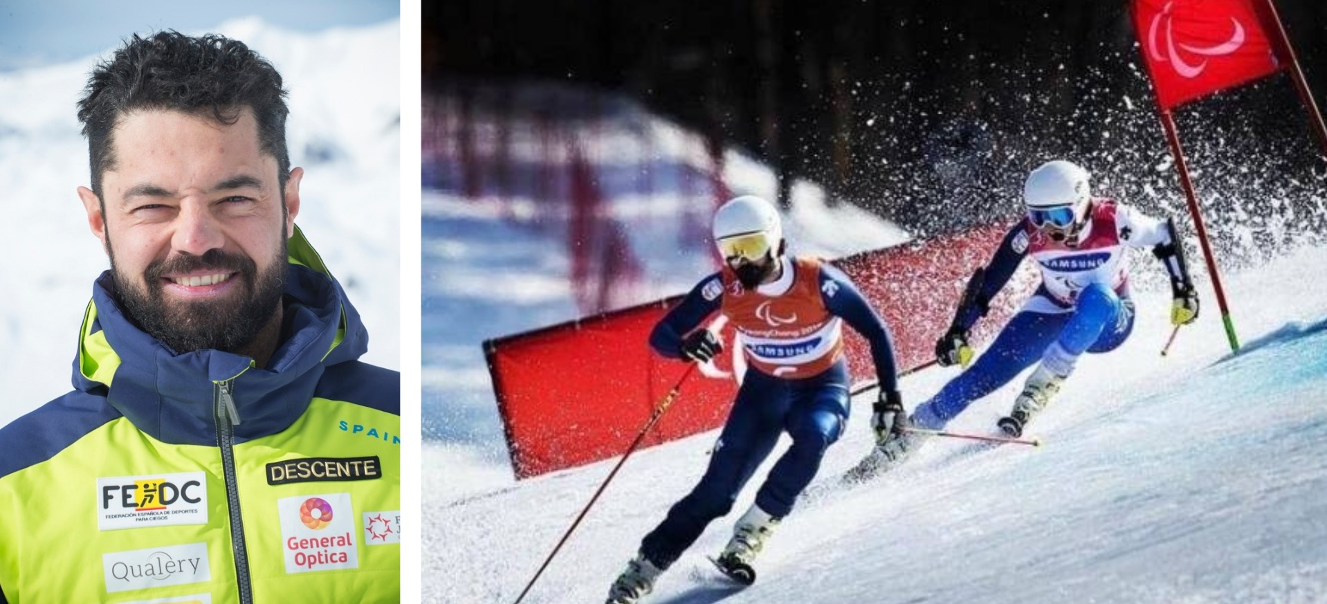 Miguel Galindo, a la izquierda. A la derecha, en competición delante de Santacana en Pyeongchang 2018