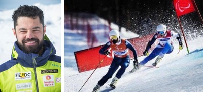 Miguel Galindo, a la izquierda. A la derecha, en competición delante de Santacana en Pyeongchang 2018