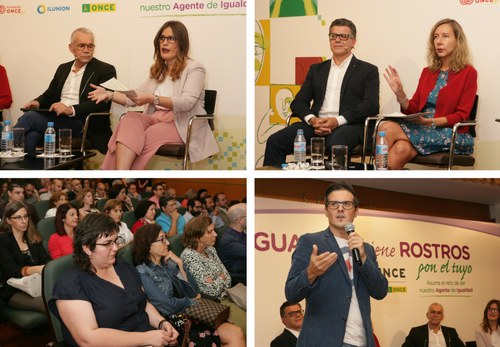 Collage de imágenes de la presentación del Agente de Igualdad en la sede de la Dirección General de la ONCE
