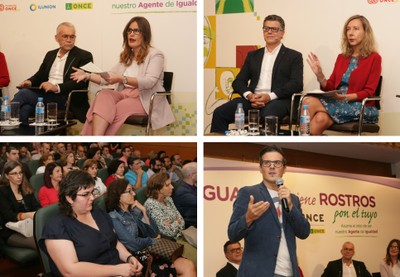 Collage de imágenes de la presentación del Agente de Igualdad en la sede de la Dirección General de la ONCE