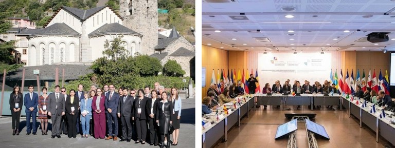 A la izquierda, foto de familia de los ministros y ministras. A la derecha, reunión ministerial.