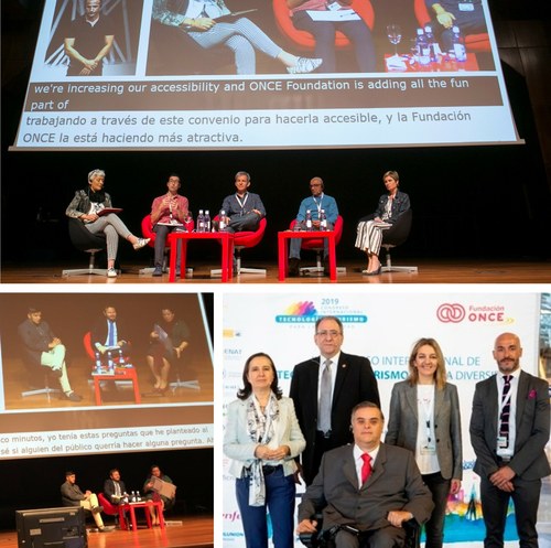Arriba, mesa sobre Camino de Santiago para Todos. Abajo, mesa sobre Turismo en Latinoamérica, y a la derecha , mesa de clausura con Jesús Celada