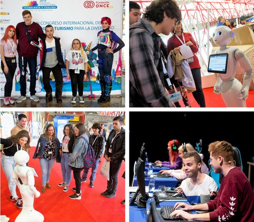 Paca con jóvenes en el congreso y participantes en la mesa sobre videojuegos accesibles