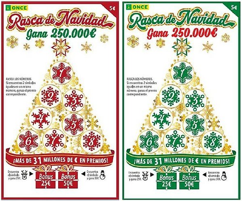 Imagen con las dos versiones del Rasca de Navidad de este año