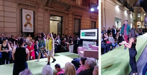 Montaje gráfico con dos niñas sobre la pasarela (a la izquierda) y un adolescente luciendo su correspondiente modelo