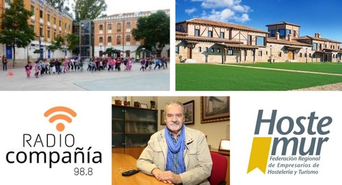 Se izda a dcha y de arriba a abajo: CEIP Nuestra Señora del Carmen; Bodegas J. García Carrión, logo de Radio Compañía, Asensio Piqueras y logo de Hostemur