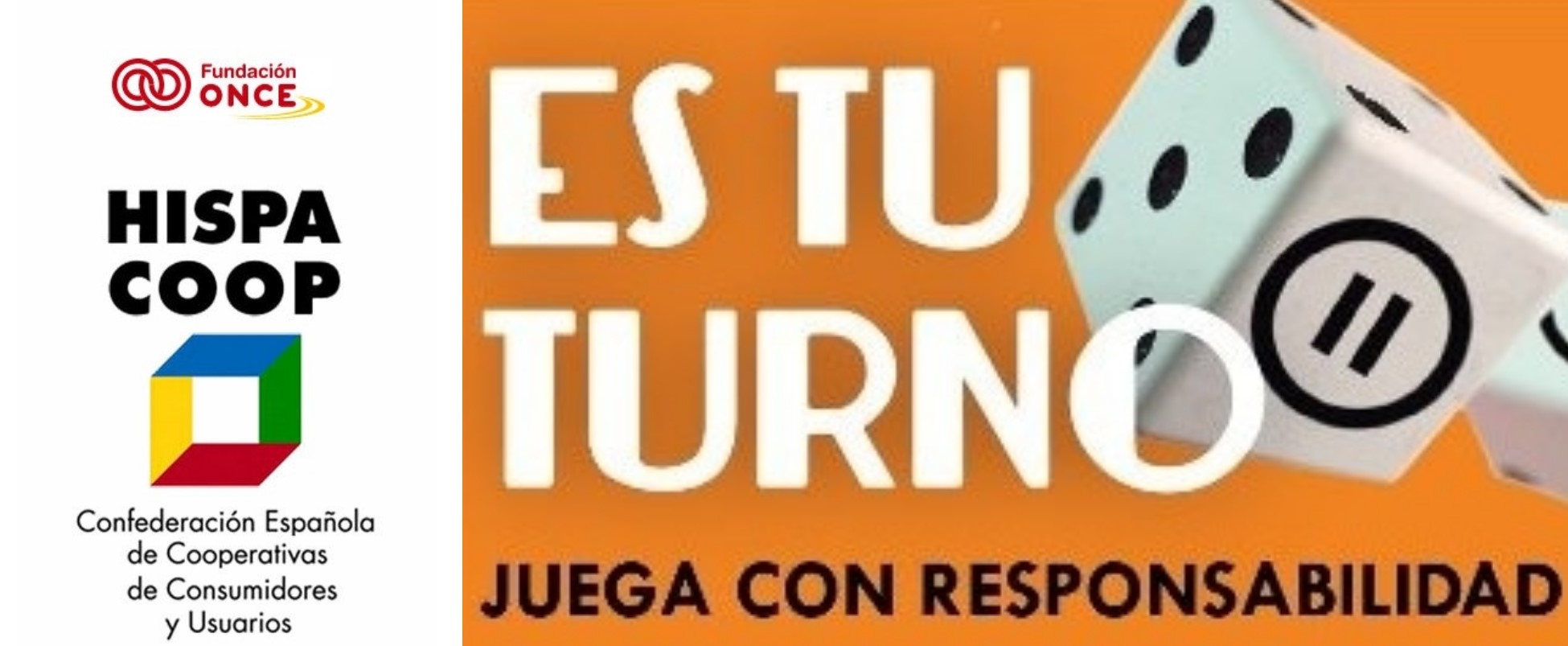A la izquierda logos de HISPACOOP y Fundación ONCE. A la derecha, gráfica sobre Juego Responsable.