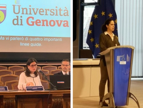 A la izquierda, Bárbara Martín en Génova. A la derecha, Ana Peláez en la Comisión Europea.jpg