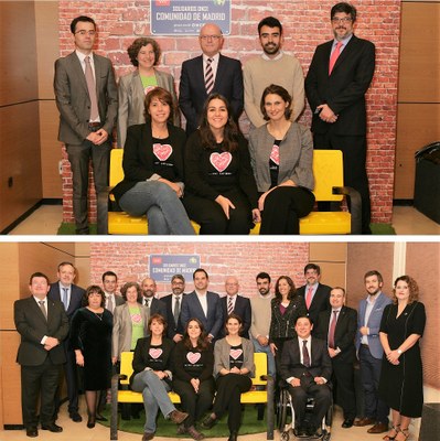 Montaje gráfico con (arriba) los galardonados en Madrid y, debajo, posando junto a las autoridades e invitados a la gala