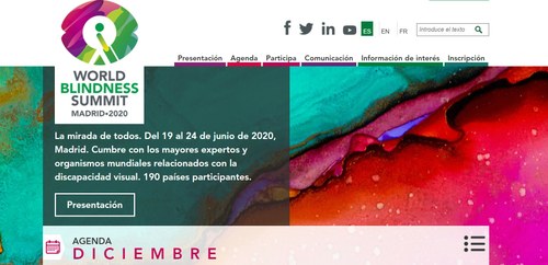 Página de presentación de la web del World Blindness Summit Madrid 2020