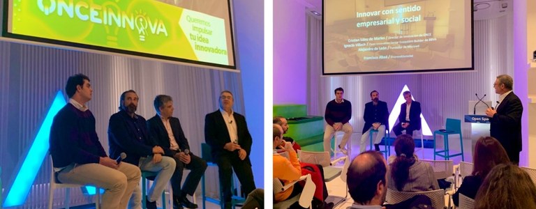 Dos imágenes del acto de presentación en el Open Space de BBVA