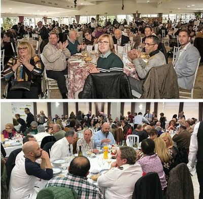 Comidas de confraternidad en Badajoz (arriba) y A Coruña