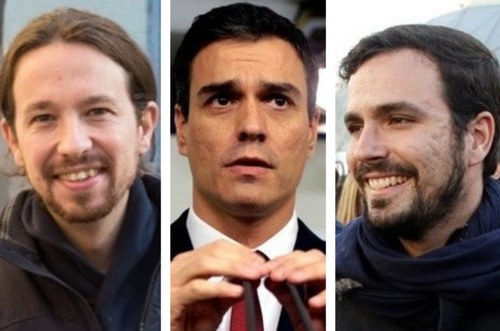 Pablo Iglesias, Pedro Sánchez y Alberto Garzón
