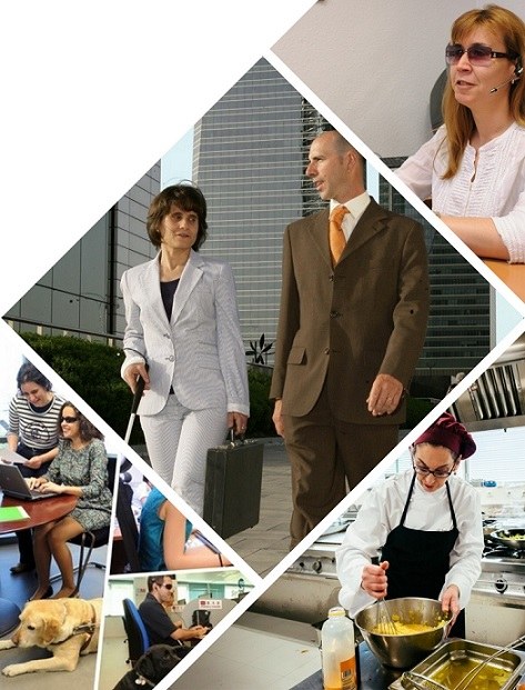 Collage de imágenes  de mujeres y hombres en sus puestos de trabajo