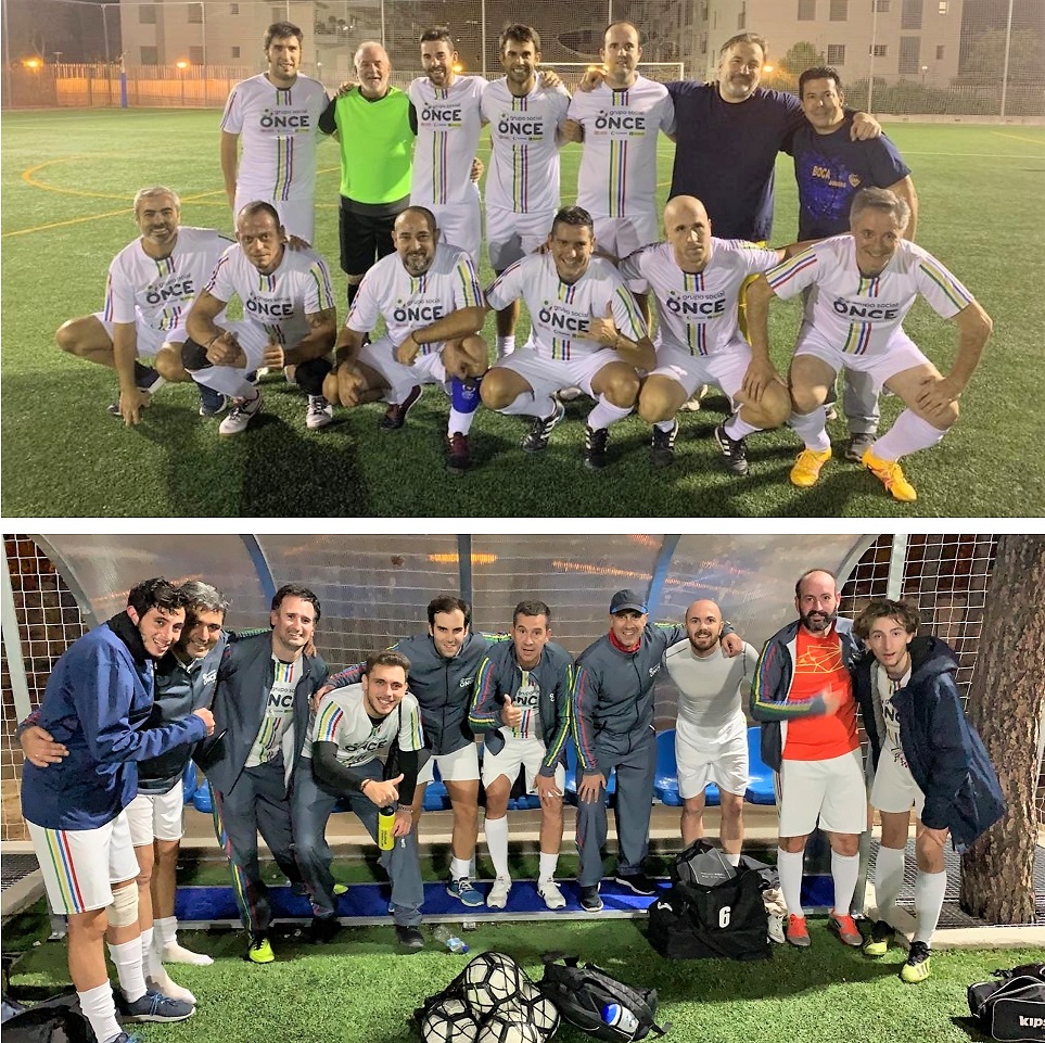 Los equipos A (arriba) y B de Fútbol 7 masculino de la ONCE