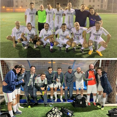 Los equipos A (arriba) y B de Fútbol 7 masculino de la ONCE