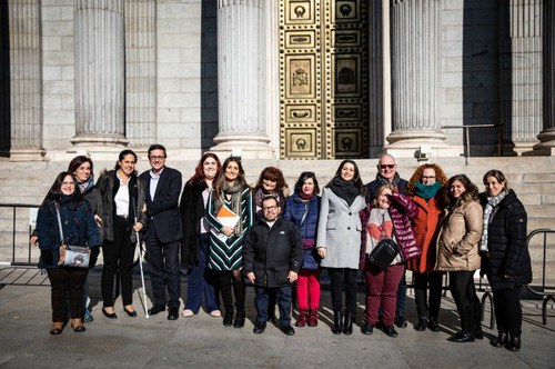 El grupo del CERMI y de CERMI Mujeres posa en las puertas del Congreso de los Diputados