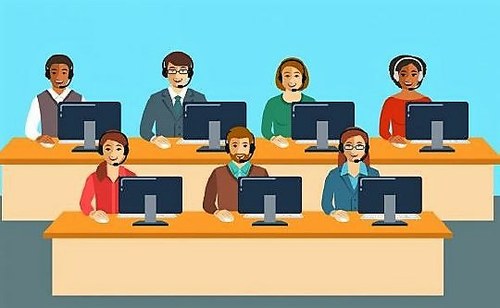 Pictograma que refleja un grupo de personas en un servicio de atención telefónica como el SAC de la ONCE