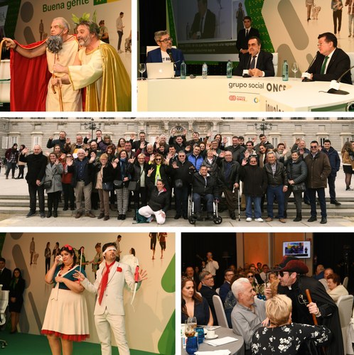 Collage de imágenes de la Gala y en el centro foto de grupo con el Palacio Real al fondo