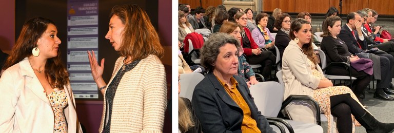 Noelia y Patricia conversan tras la presentación, que contó con lleno total de aforo