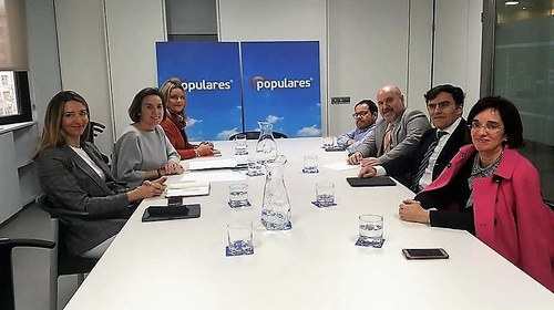 A la izquierda las representantes del PP y a la derecha la delegación del CERMI en la mesa del encuentro