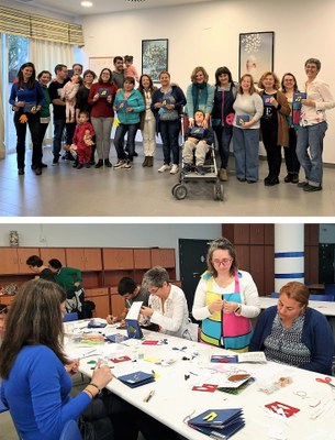 Arriba, foto de grupo de los participantes; abajo, una escena del taller en pleno rendimiento