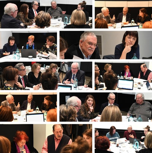 Collage de imágenes de distintos momentos de las deliberaciones de los jurados de los premios