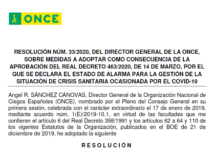 Imagen de la resolución adoptada por el director general sobre paralización de sorteos