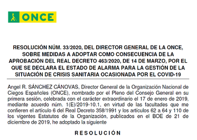 Imagen de la resolución adoptada por el director general sobre paralización de sorteos