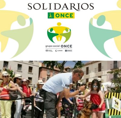 Arriba, logo Premios Solidarios, abajo Día de la ONCE en El Escorial en pasadas ediciones