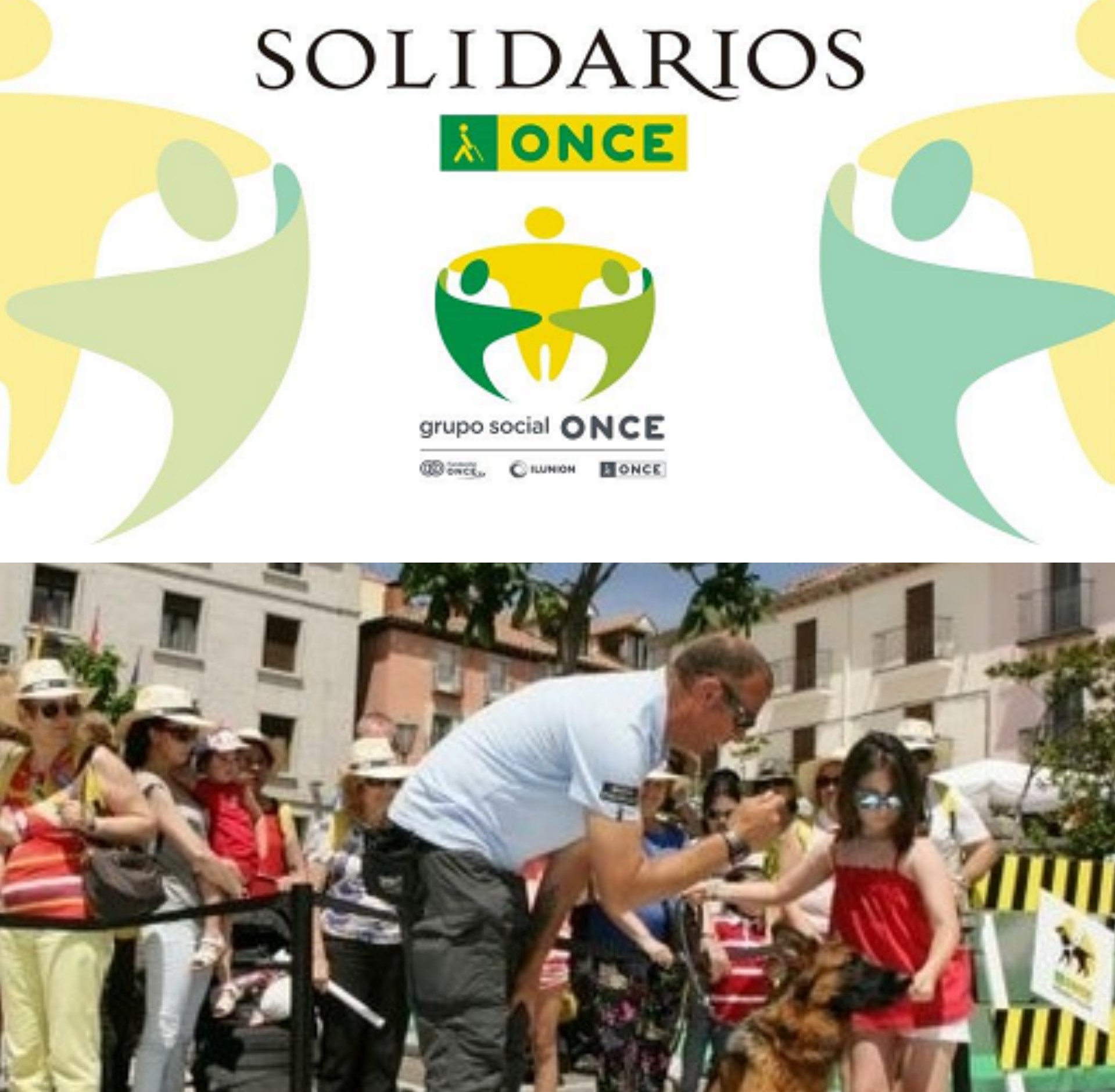 Arriba, logo Premios Solidarios, abajo Día de la ONCE en El Escorial en pasadas ediciones